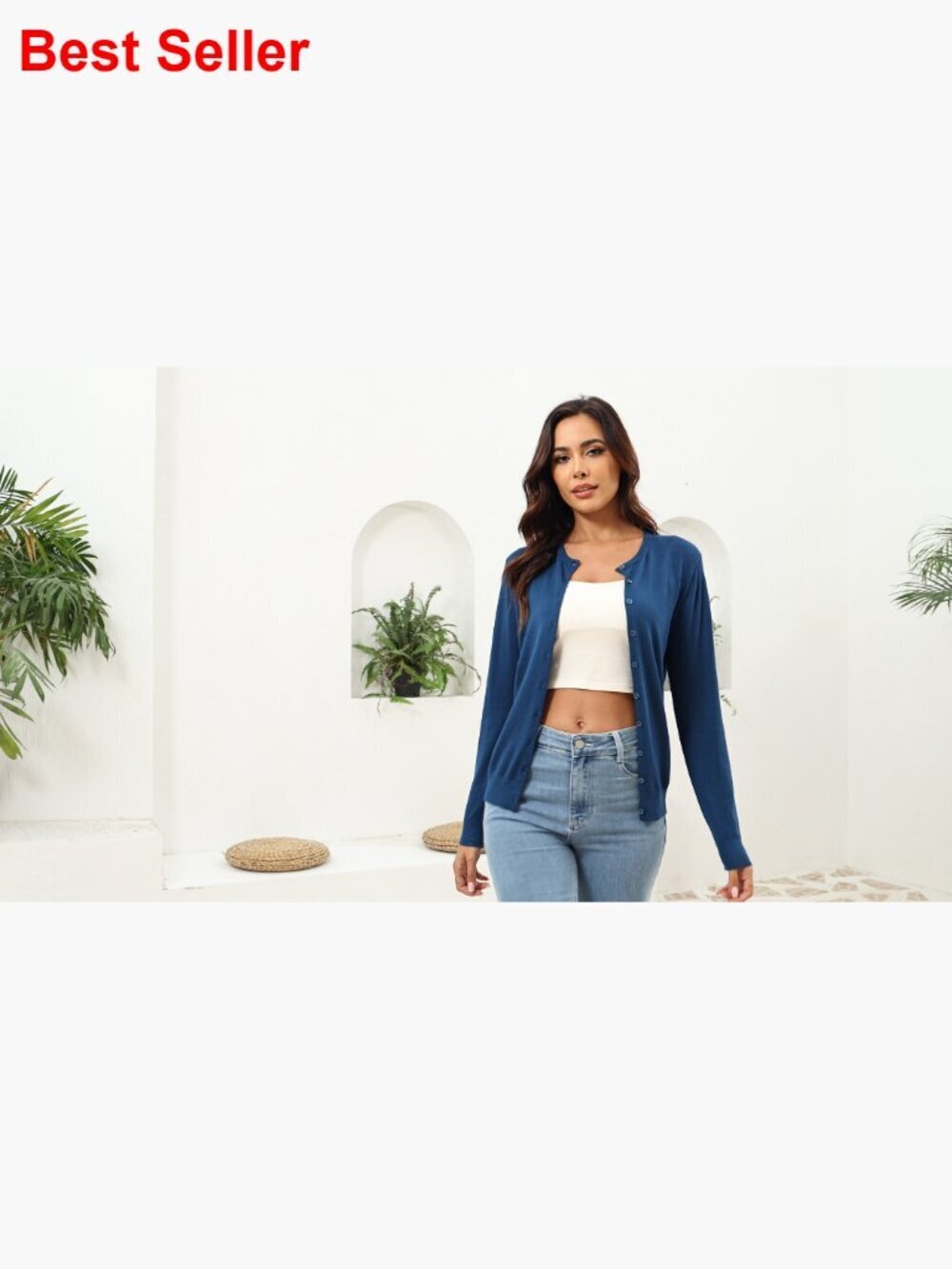 Long Sleeve Crew Neck Button Down Knit Cardigan Sweater - Picture 6 of 6